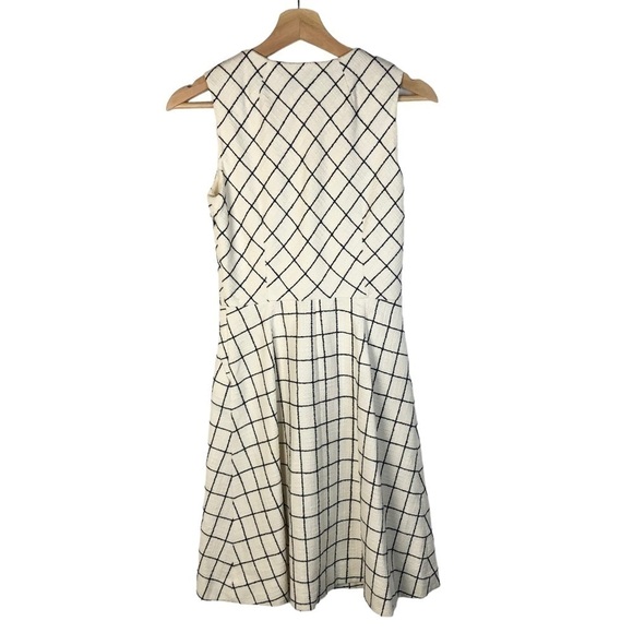 J. Crew White A-Line Windowpane Plaid Tweed Knee Length Dress 0 - Picture 3 of 5